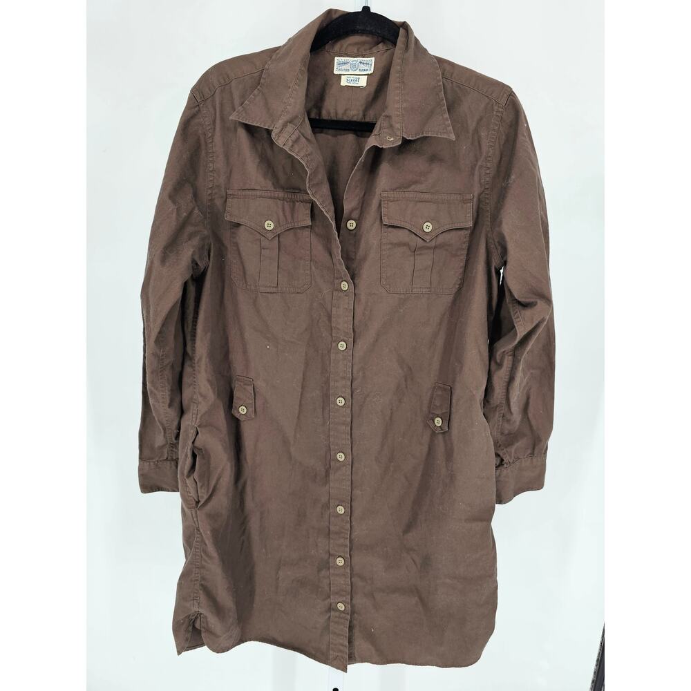 Y2K Lucky Brand Womens Sz XL Knee Length Button Up Shirt Dress Brown